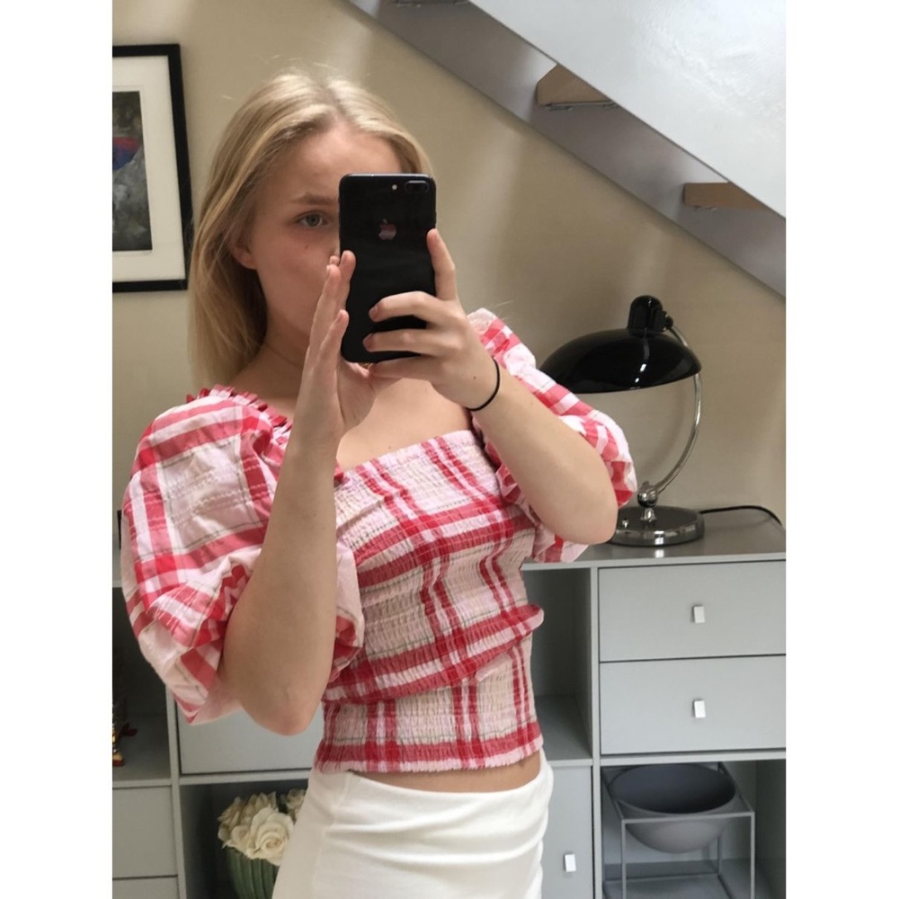 GANNI Seersucker Check Smock Top